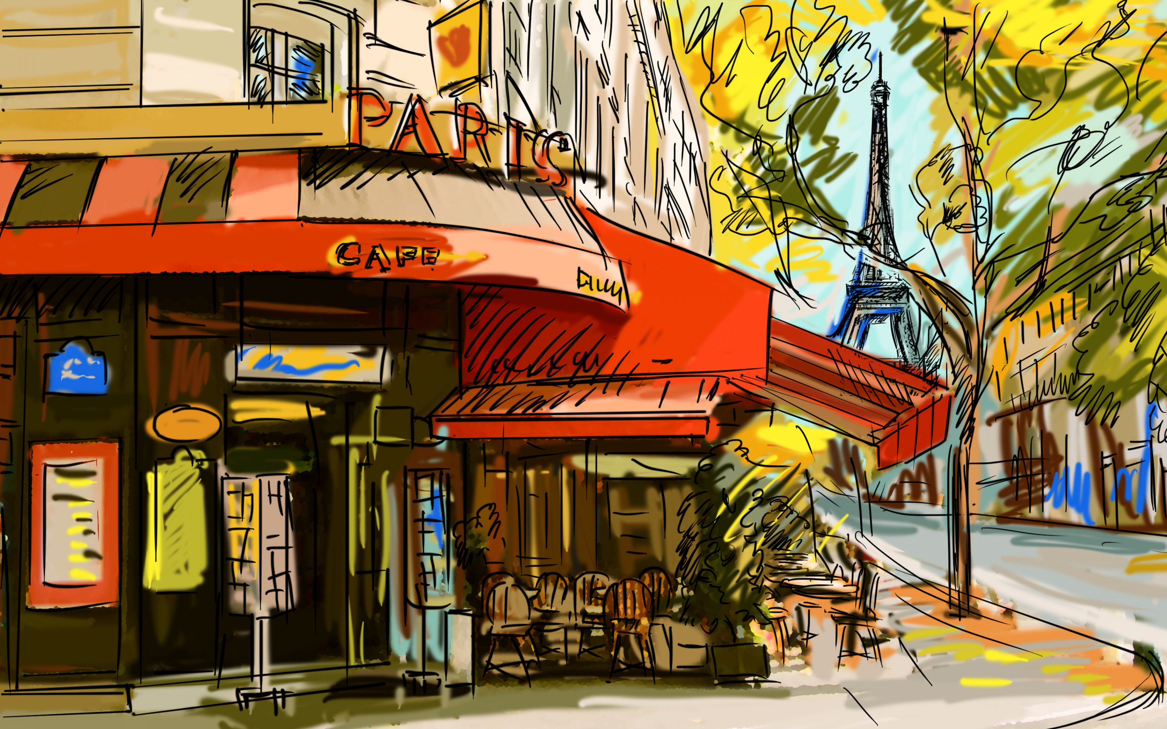 Download Wallpaper 3840x2400 France, Cafe, Picture, Paris Ultra HD ...