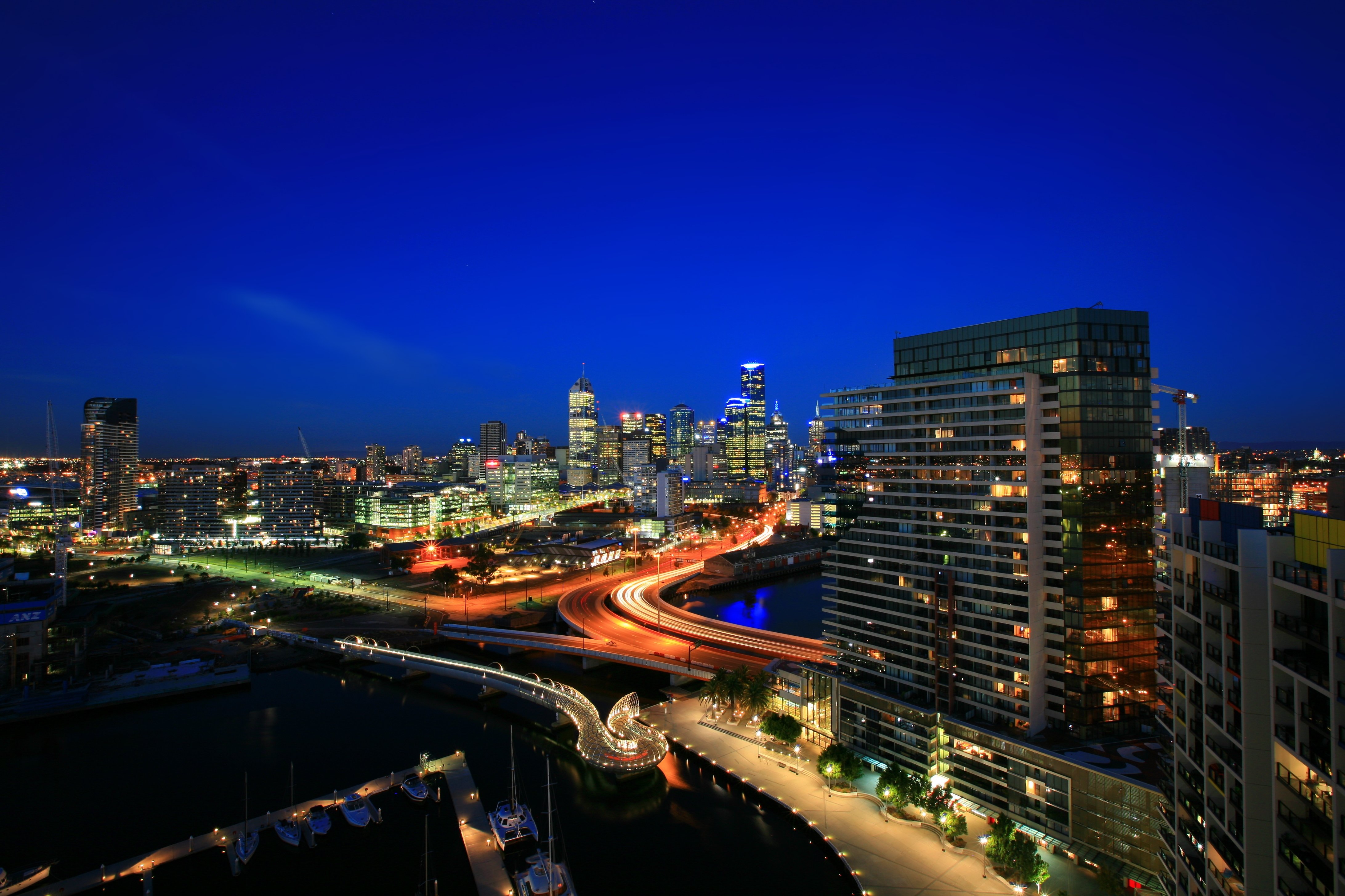 Melbourne australia country city lights evening buildings sky blue ...