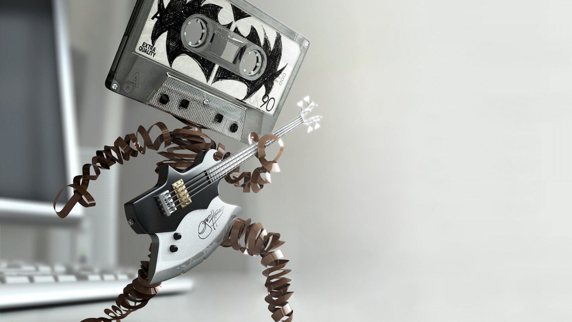 Funny Cassette Tape Playing Bass Guitar Wallpaper Free Funny ...