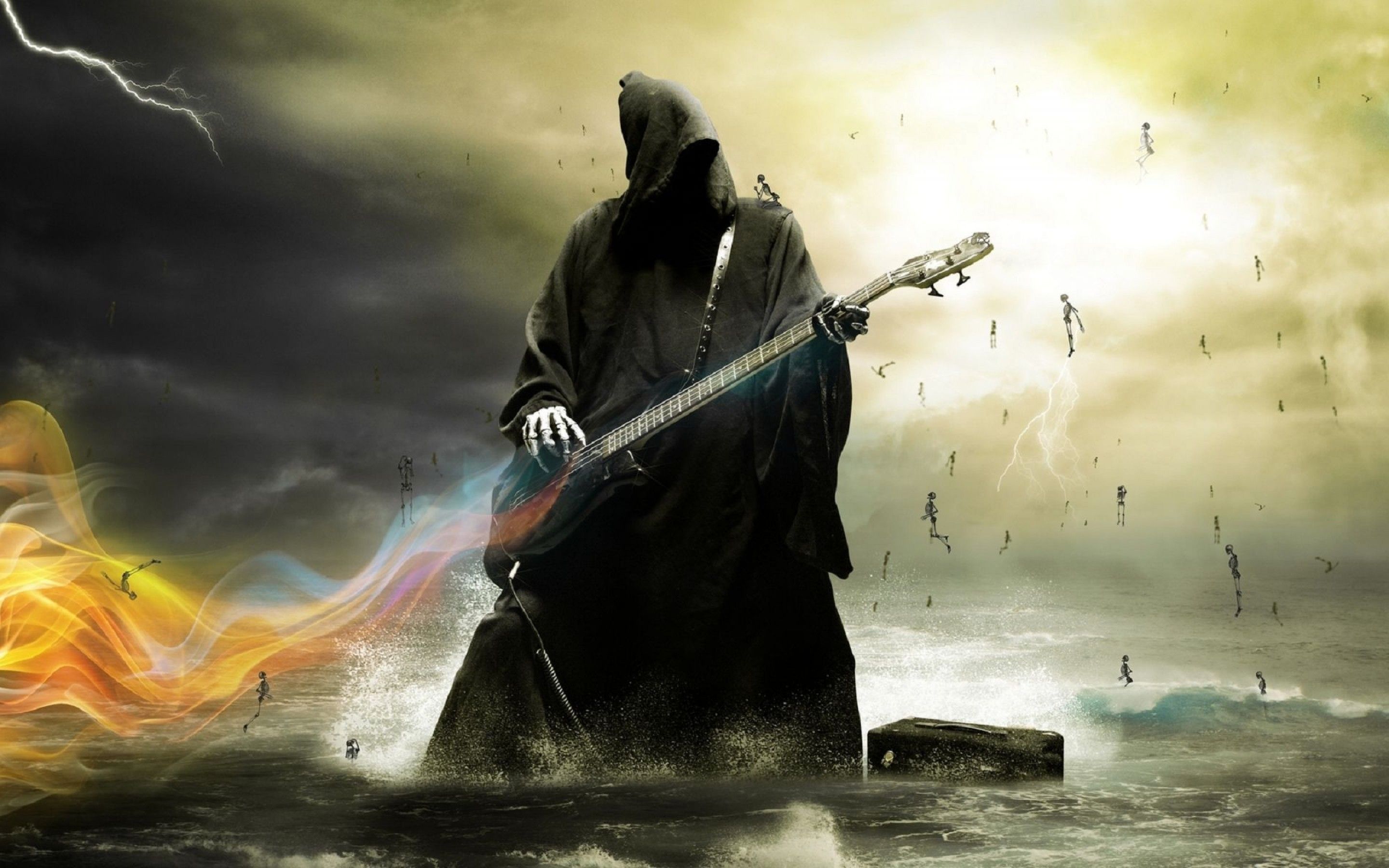 death, #guitar, #skeleton, #sea, #dark, #artwork, #bass guitars ...