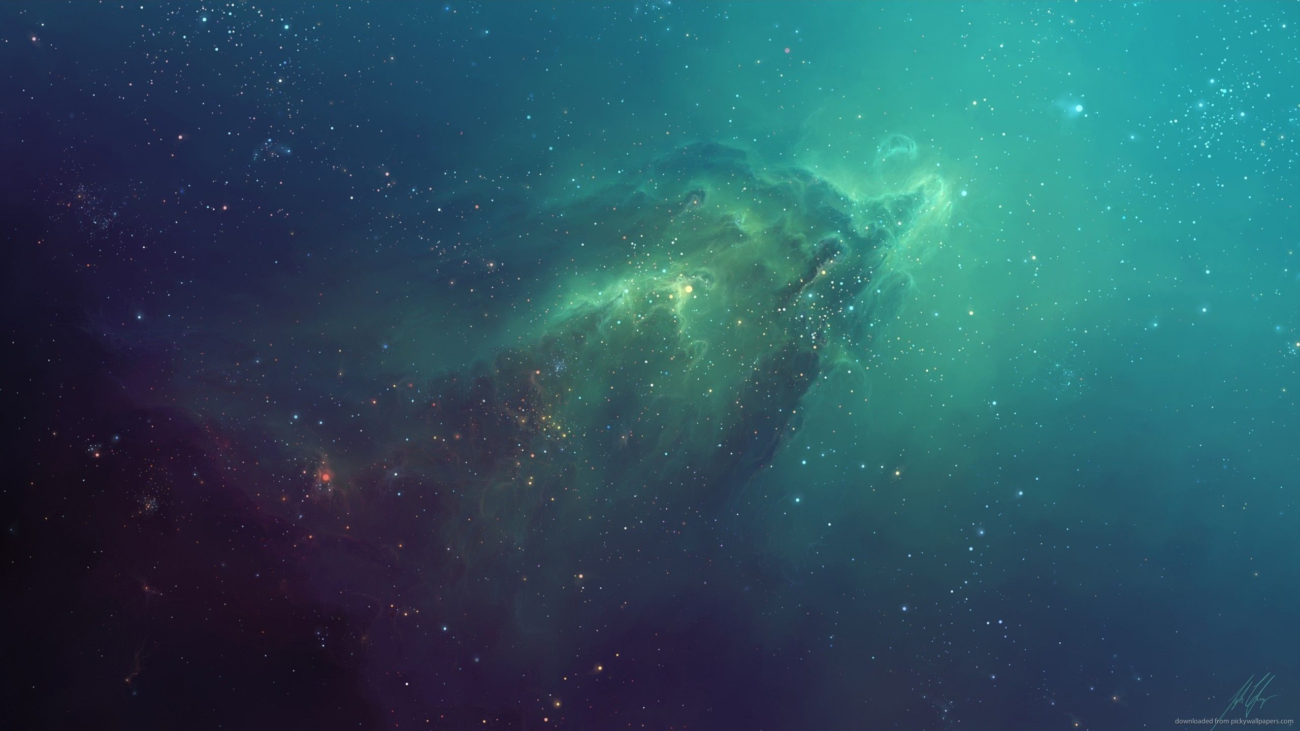Download 2560x1440 Cyan Space Nebula Wallpaper
