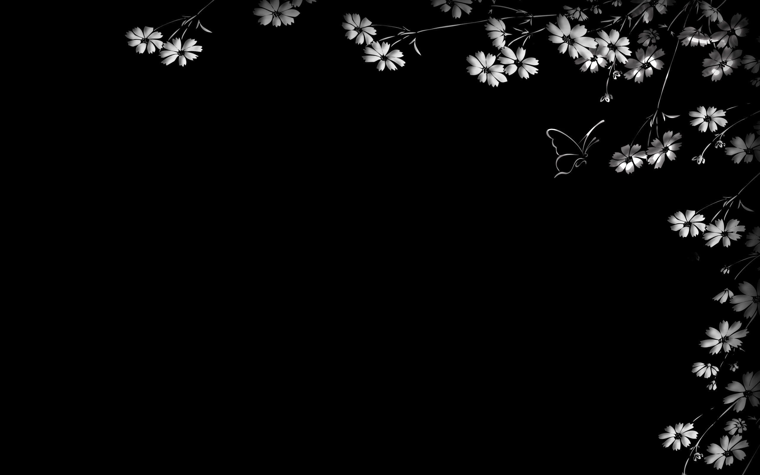 Black wallpaper with white flowers