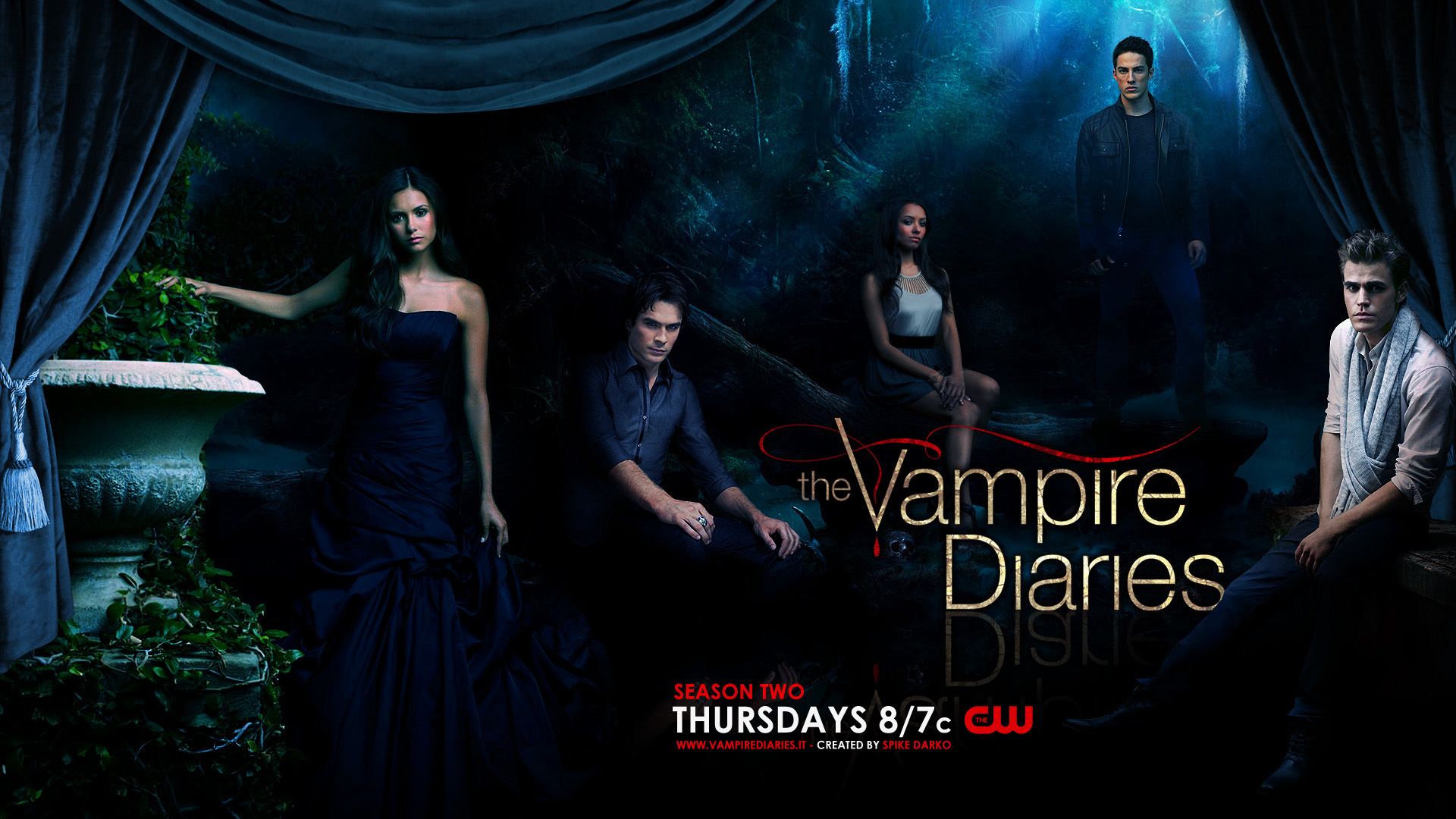 The Vampire Diaries characters in the forest desktop wallpaper 24283