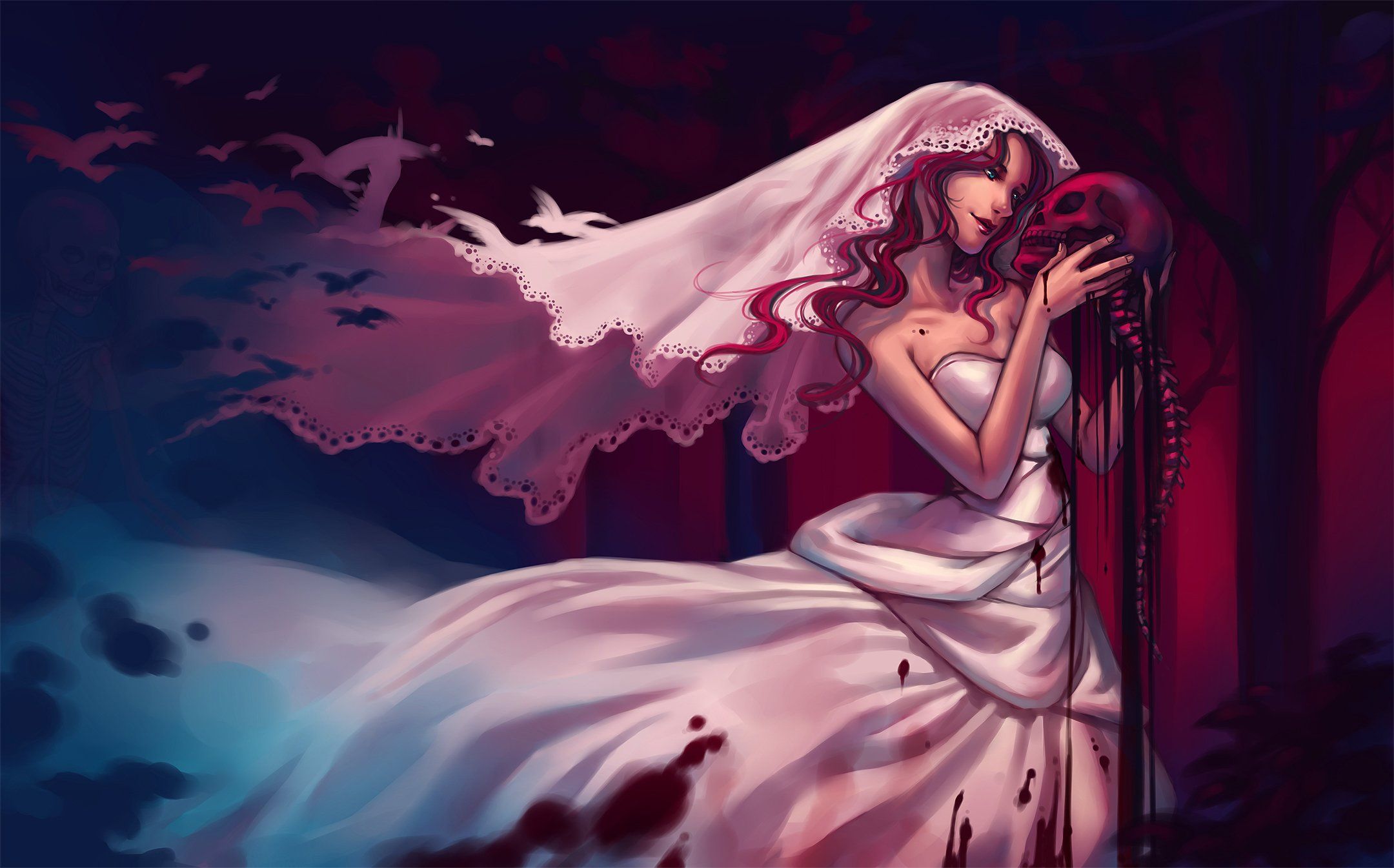 Wedding dresses girl blood skull wallpaper | 2160x1345 | 594468 ...