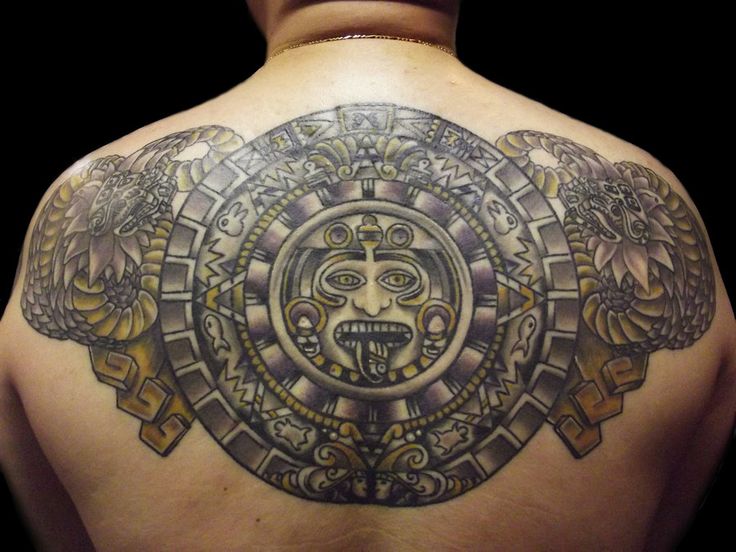 Aztec Mayan Calendar Tattoo Surrounded By Mayan Serpent Heads ...