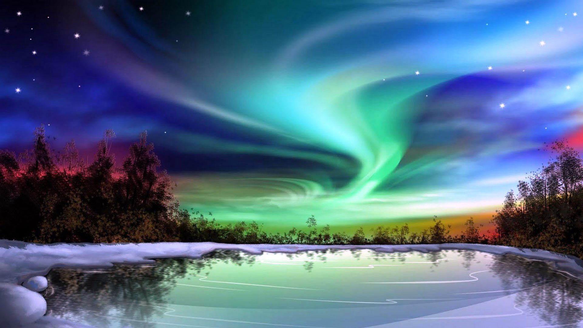 Northern Lights On Snow amazing view of nature free download hd ...