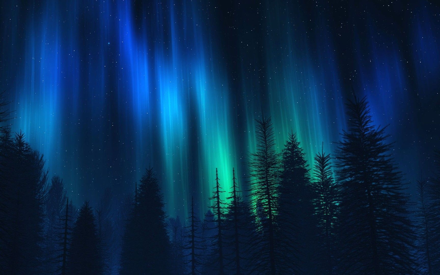 Northern lights over fir trees wallpaper - Free Wide HD Wallpaper