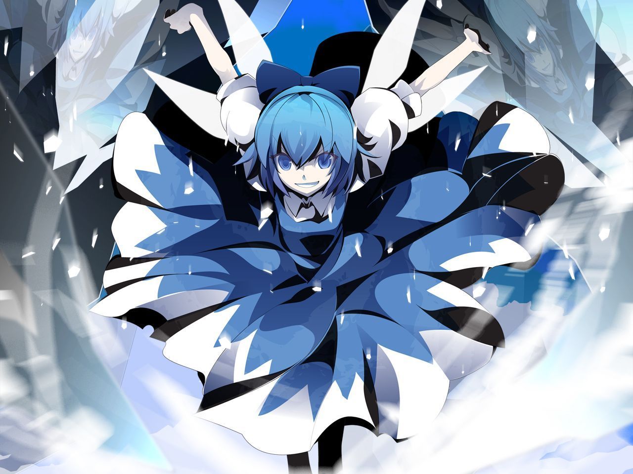 Ice Blue Touhou Wings Dress Flying Blue Eyes Cirno Fairies Blue