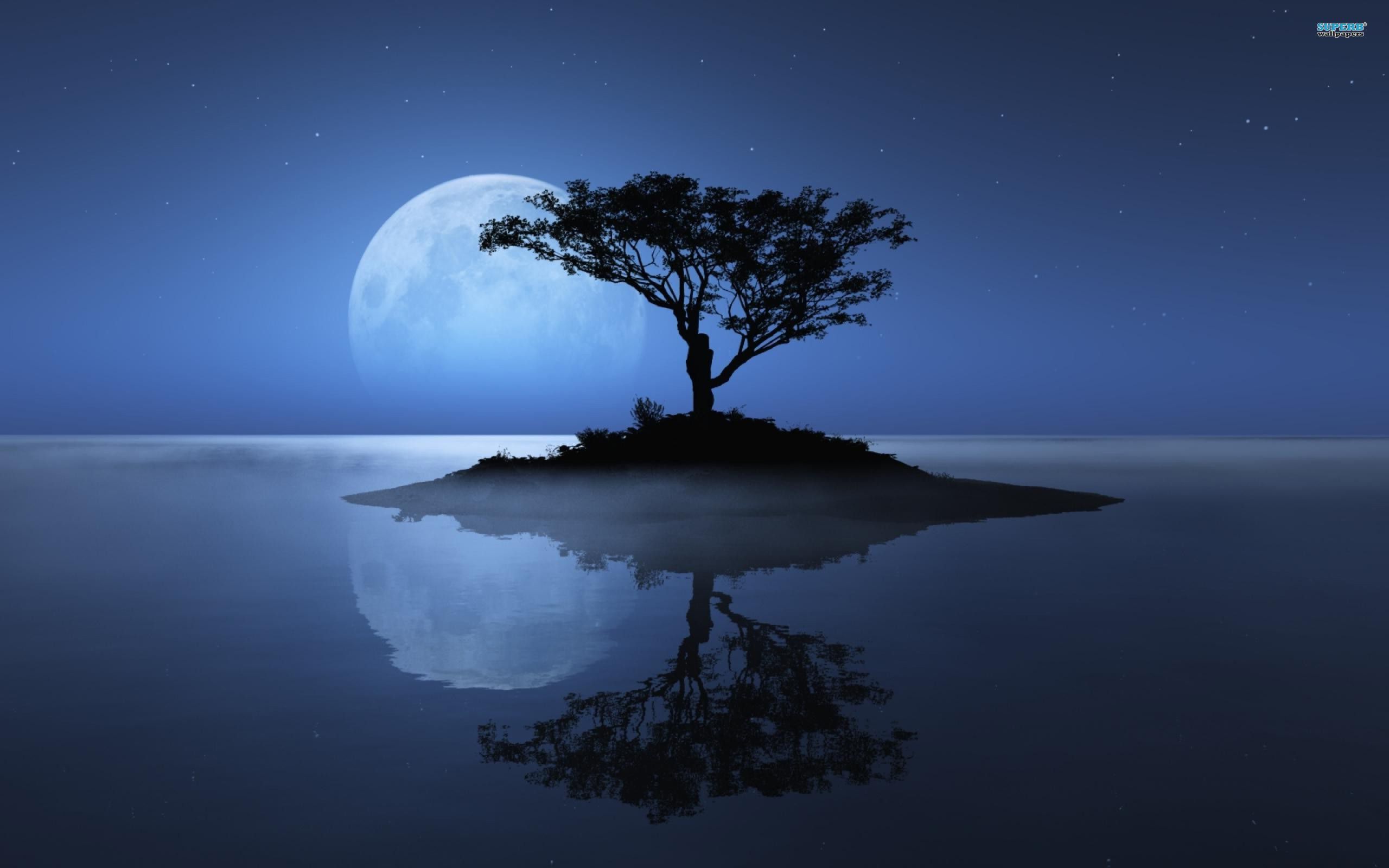 Blue moon over the water wallpaper - Fantasy wallpapers - #12483