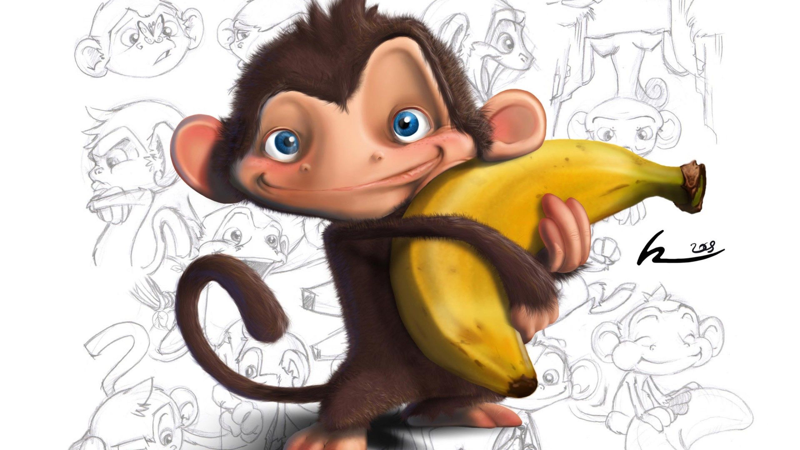 Other: Banana Love Monkey Funny Cartoon Cute Pets Free Wallpapers ...