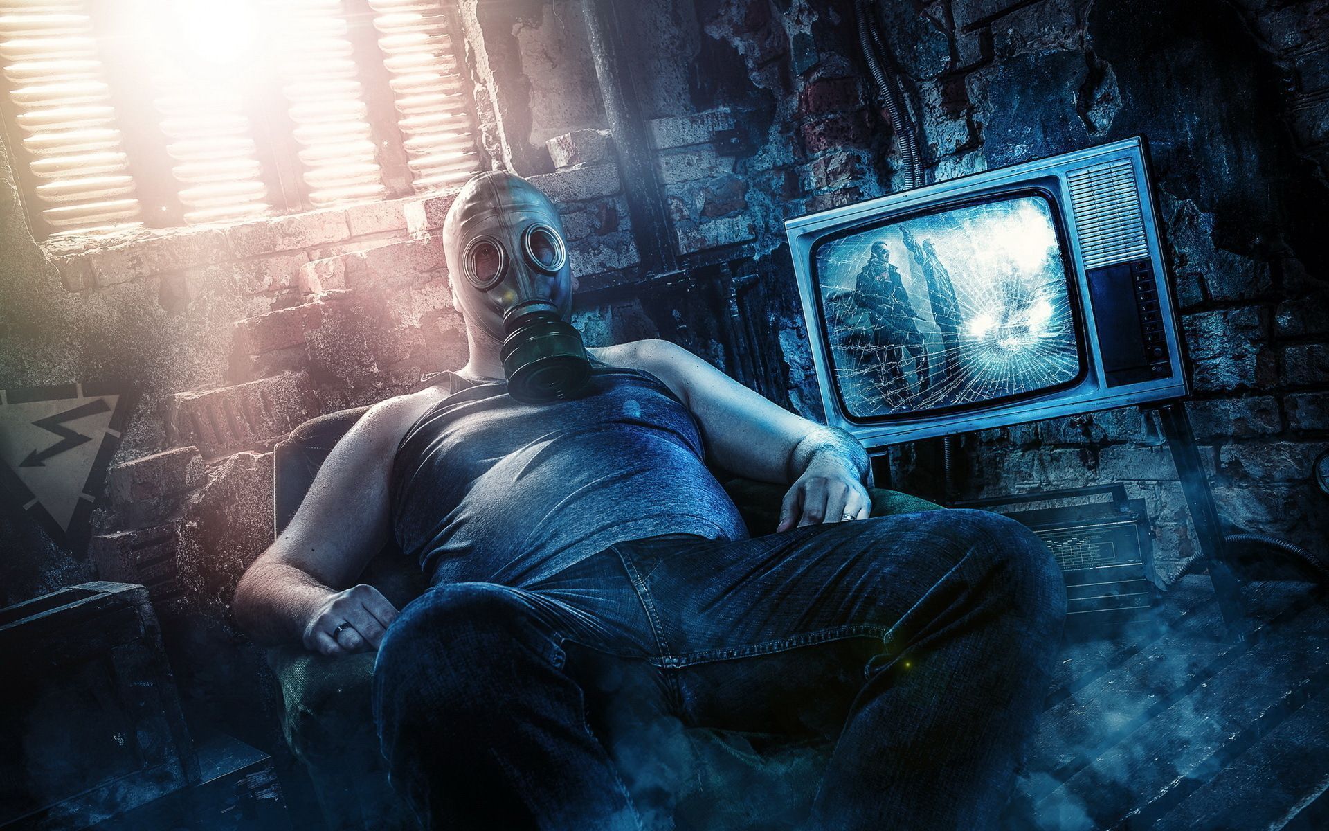 Guy, Retro, television, sits, window, Cyberpunk wallpapers and ...