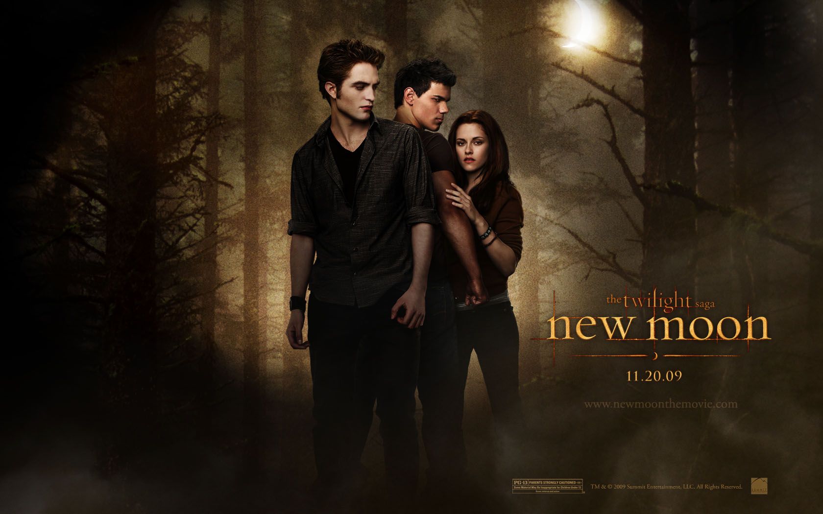 Twilight New Moon: Bella, Edward and Jacob Desktop Wallpaper