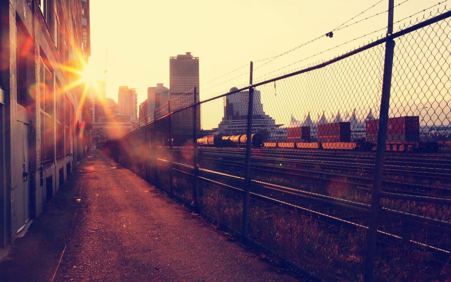 Inner City Railroad Fence Tablet Phone Wallpaper Background ...