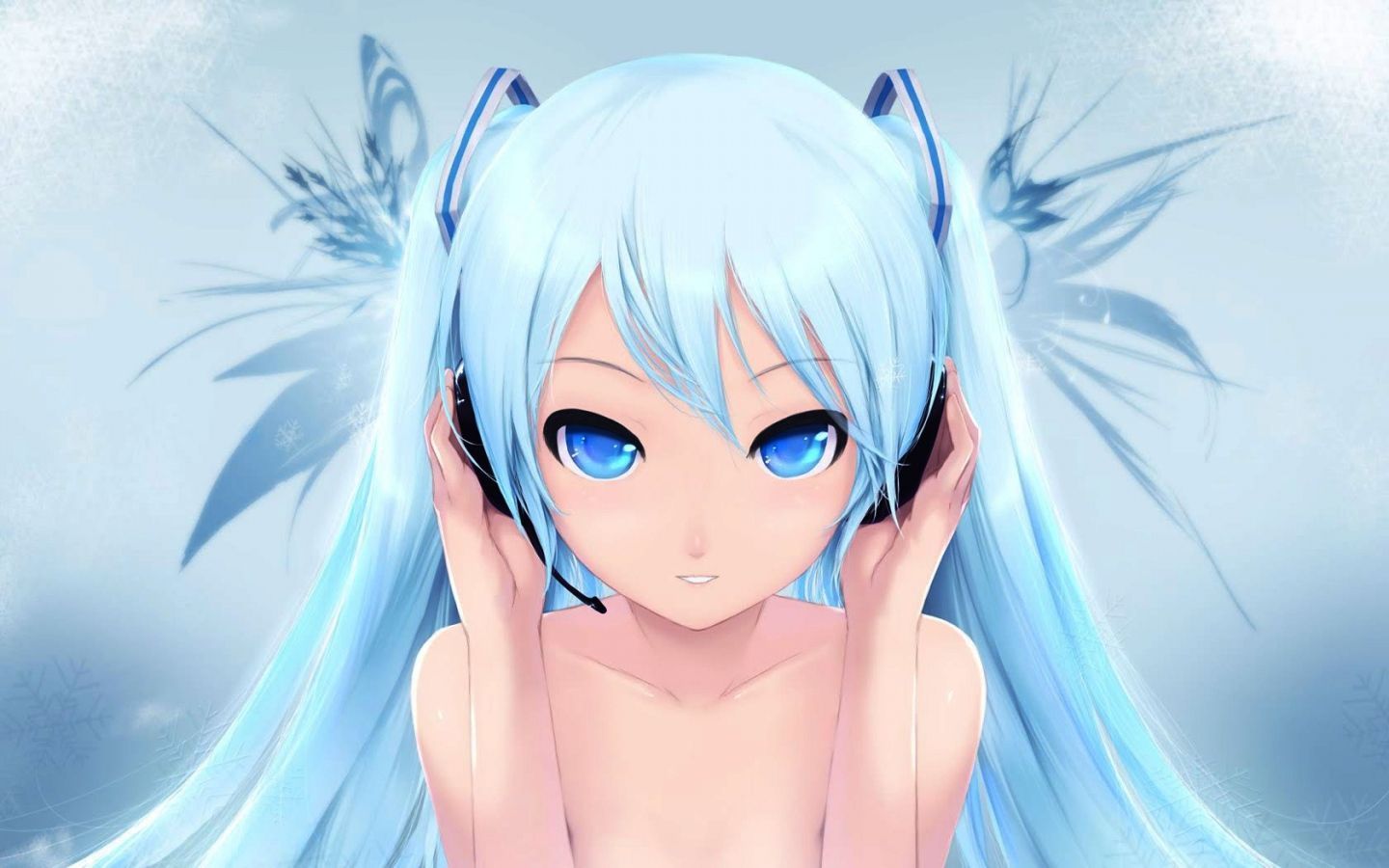 anime blue hair headphones