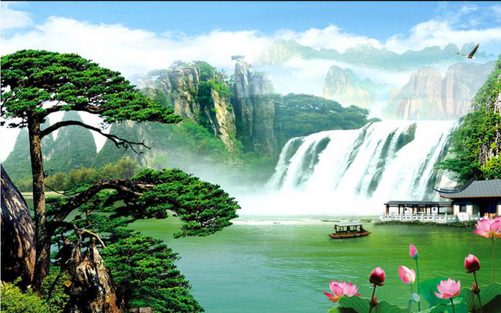 Custom wallpaper papel de parede HD 3d chinese Waterfall landscape ...