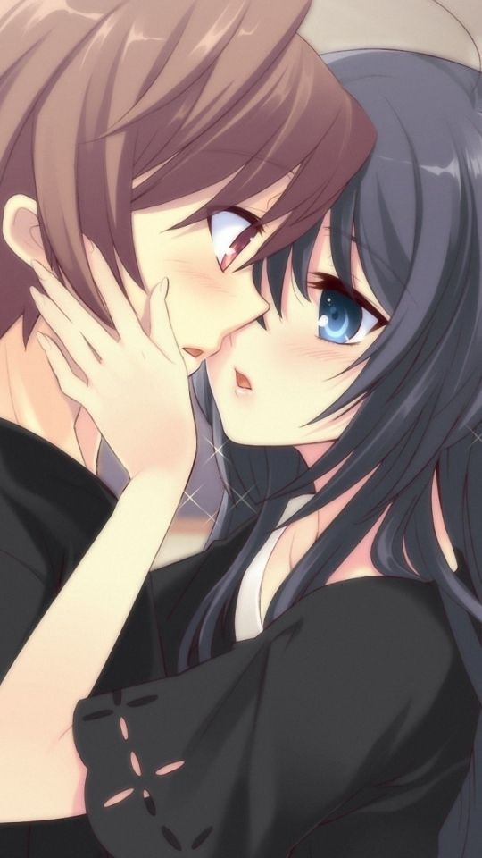 Download Wallpaper 540x960 Anime, Boy, Girl, Tenderness, Kiss