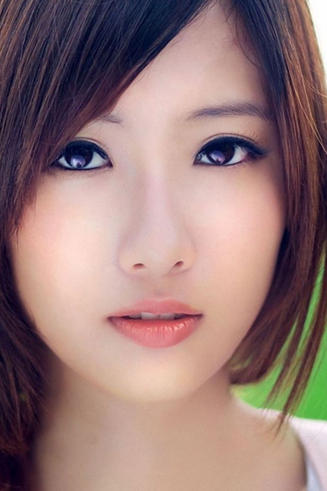 Download Wallpaper 640x960 Asian, Face, Eyes, Flower, Hair iPhone
