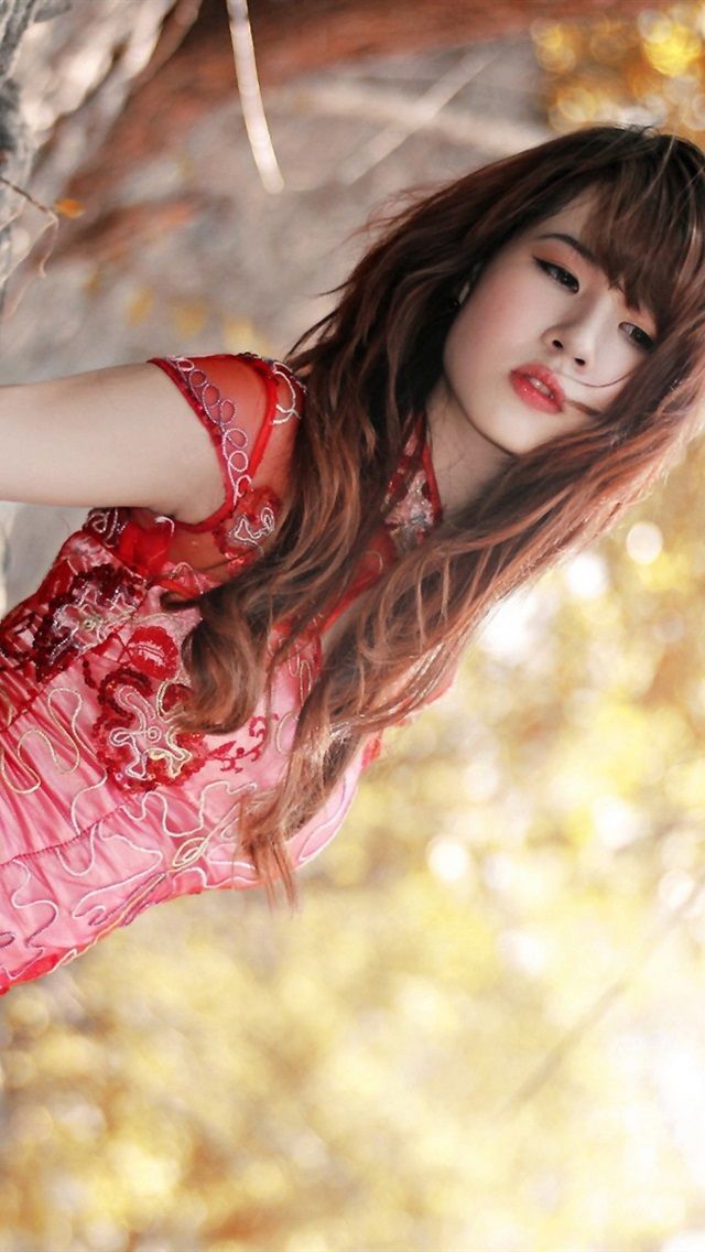Red cheongsam asian girl iPhone Wallpaper 640x1136 iPhone 5 5S