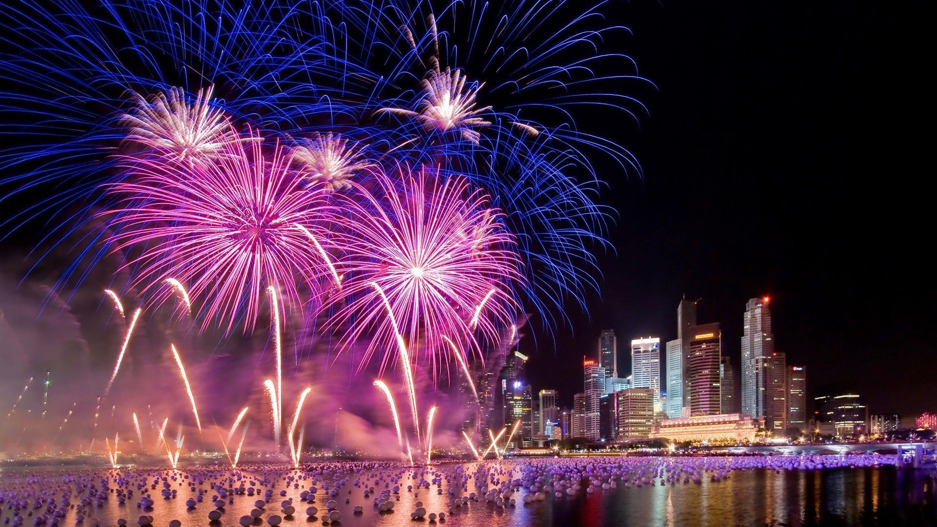 Download Wallpaper 1920x1080 City, Holiday, Night, Sky, Fireworks