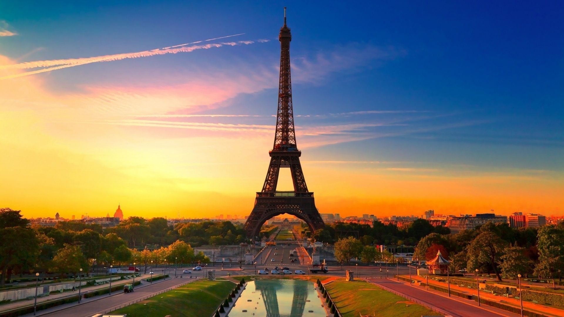 Download Wallpaper 1920x1080 Paris, Eiffel tower, Dawn, City Full ...