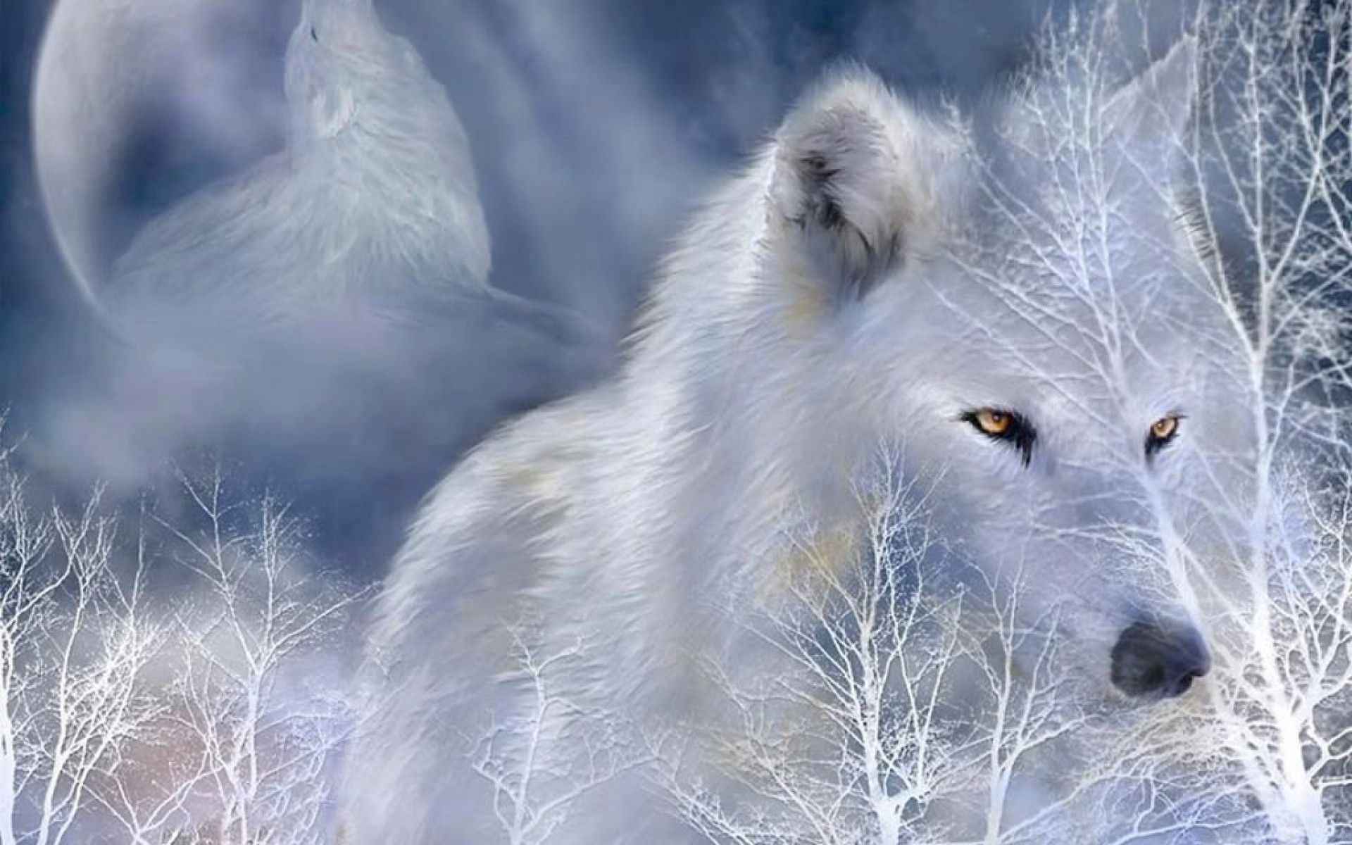 Winter Wolf Tree Canine Dog Trees Landscape 9447 Dogs Wallpaper ...
