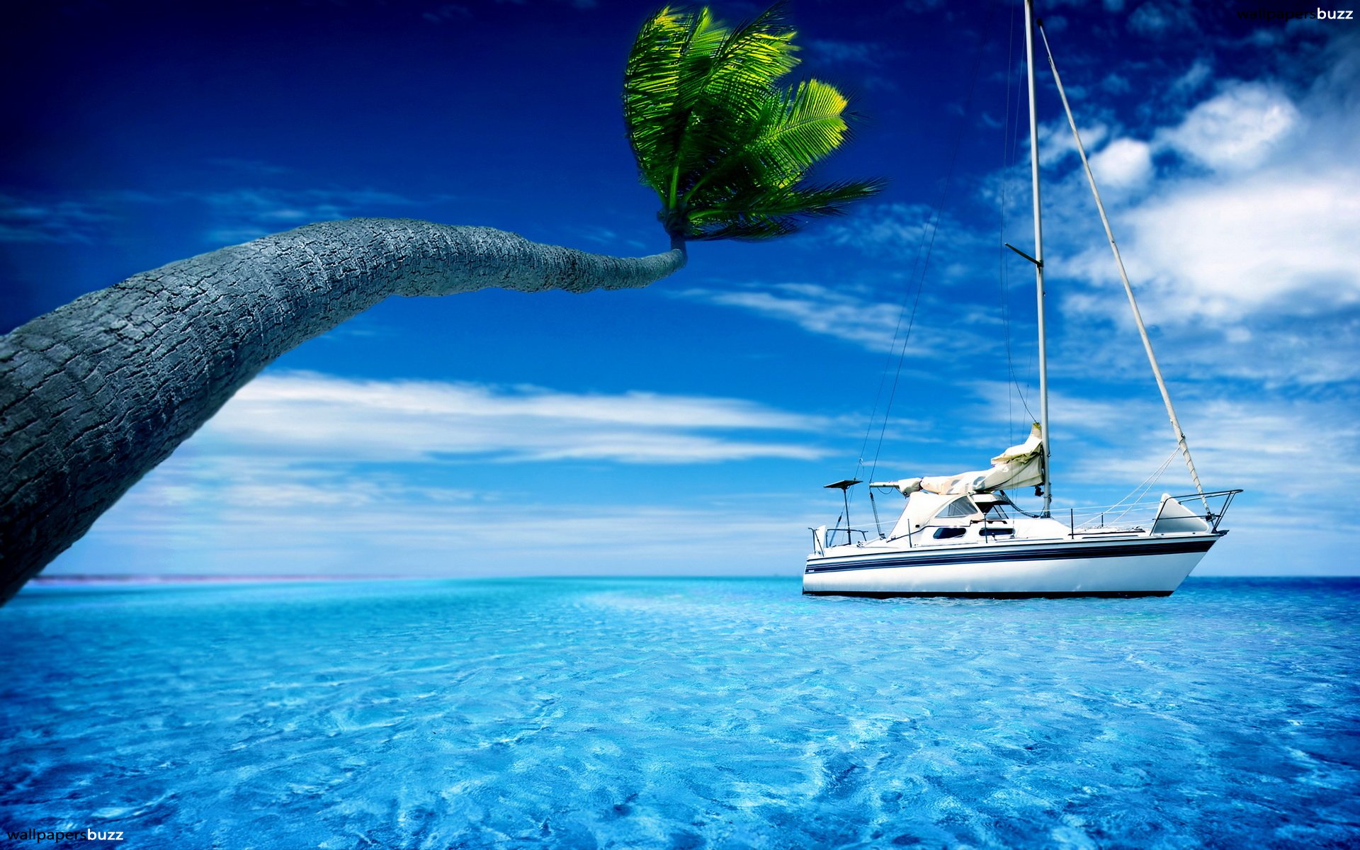 Yacht in the blue sea HD Wallpaper