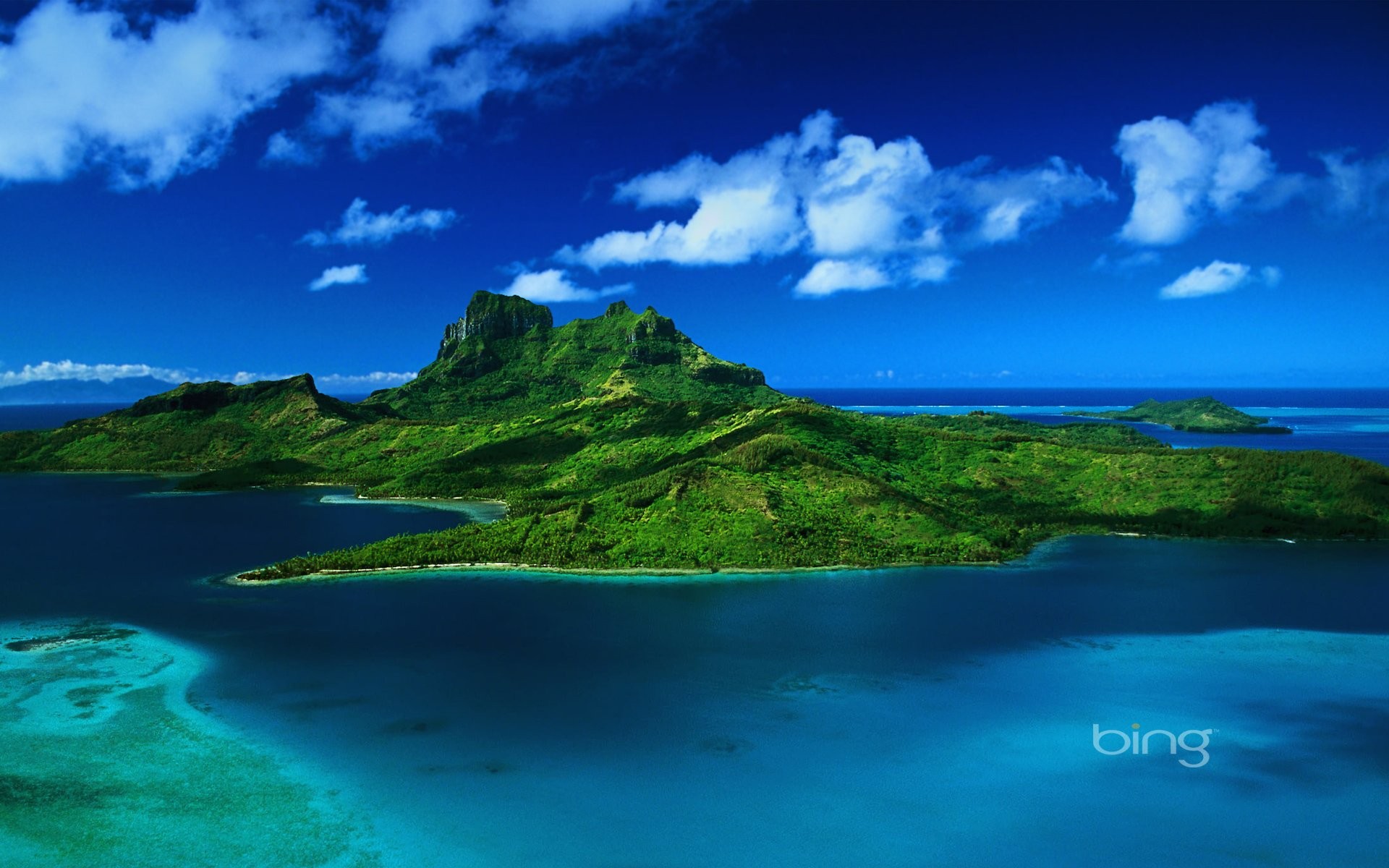 Green island in the blue sea wallpapers and images - wallpapers ...