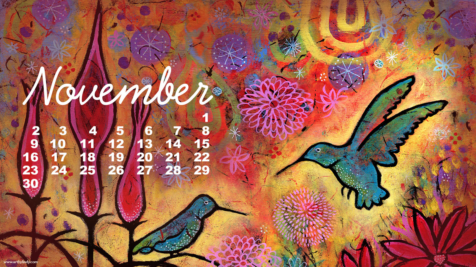 November Desktop Wallpaper Calendar - Art by Lindy