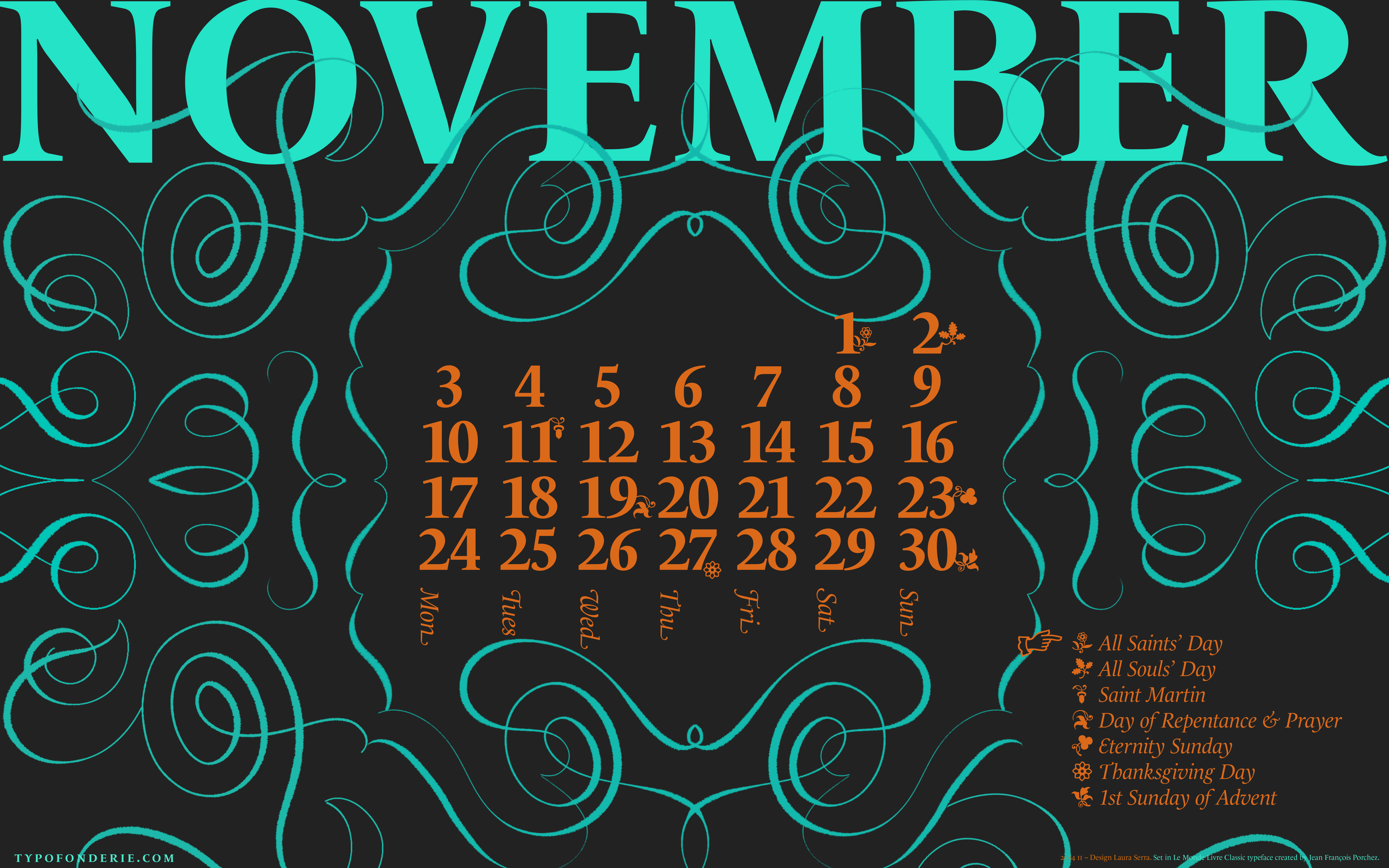 A wallpaper calendar November 2014 featuring Le Monde Livre ...