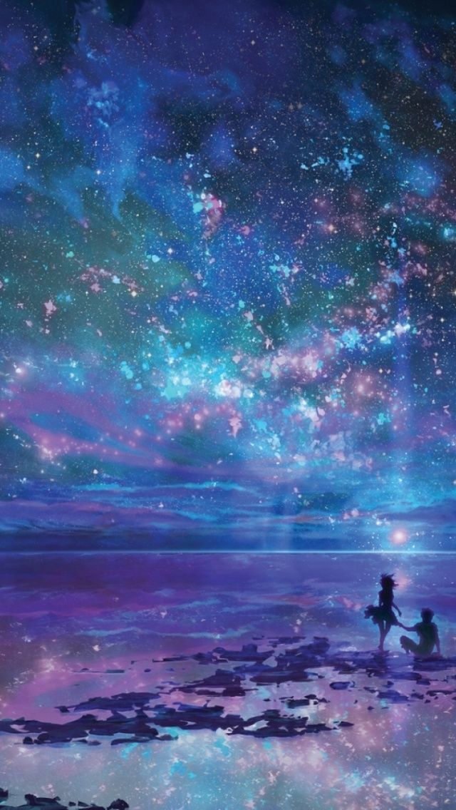 640x1136 Night Stars Ocean & Couple Iphone 5 wallpaper