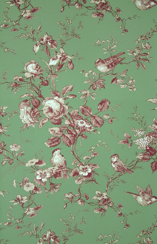 Isabelle Red and Green Toile Wallpaper | Thibaut