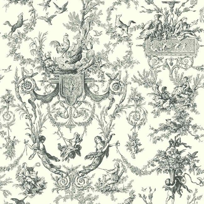 White Green At4242 Old World Toile Wallpaper By York