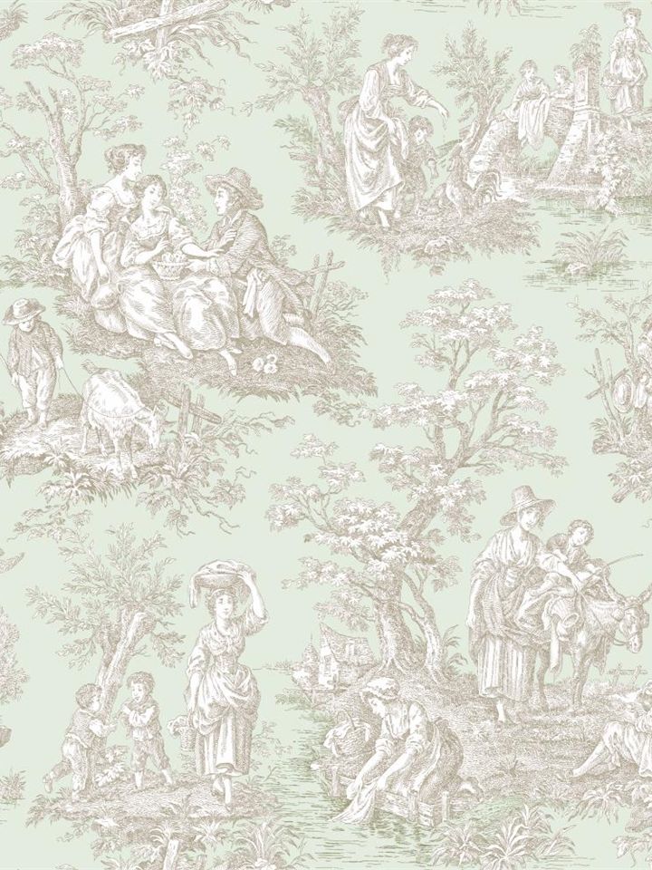 Mint Green Toile Wallpaper | Waverly Classics | AmericanBlinds.com ...