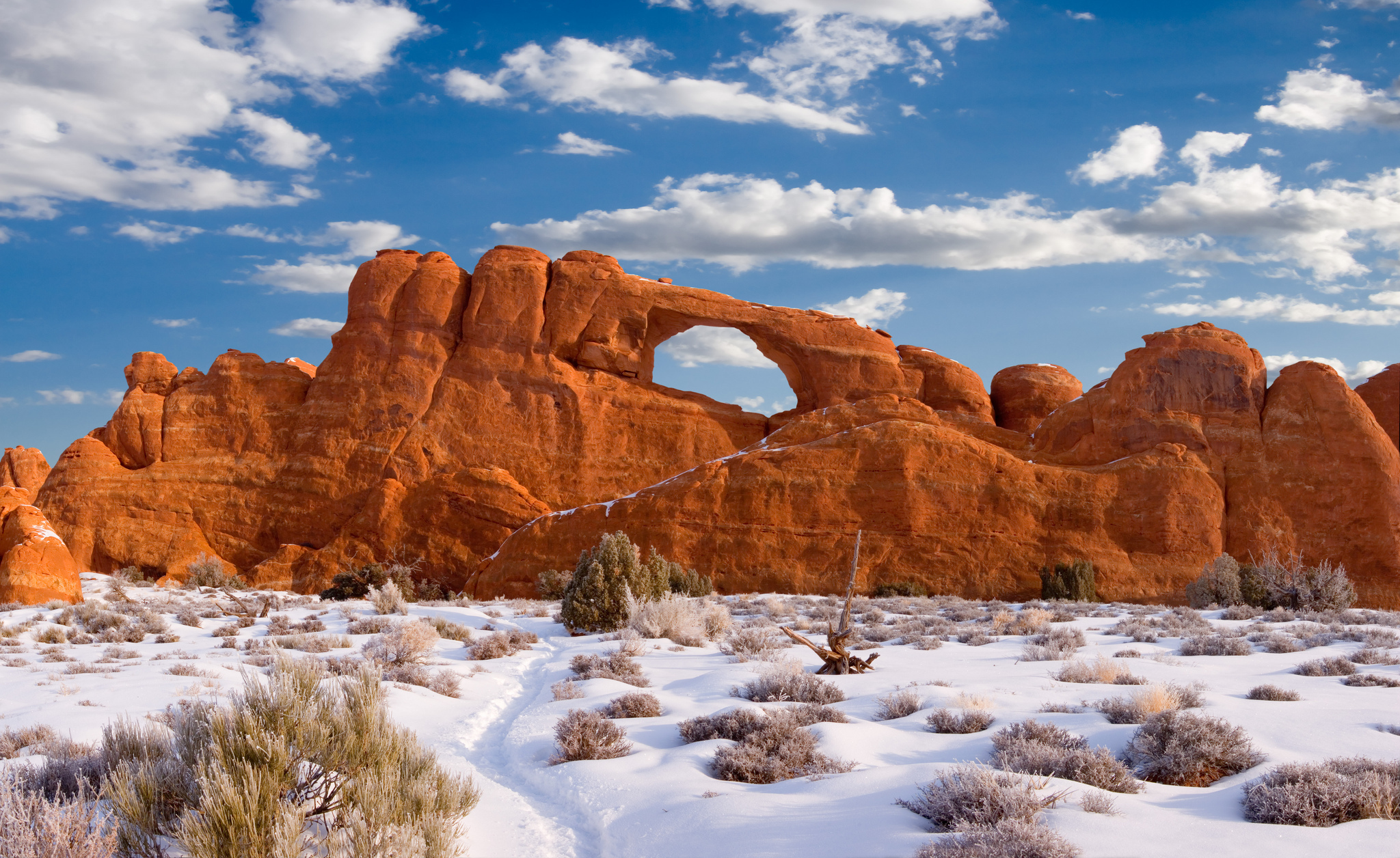 Wallpaper snow, winter, USA, Utah, Winter in Arches National Park.