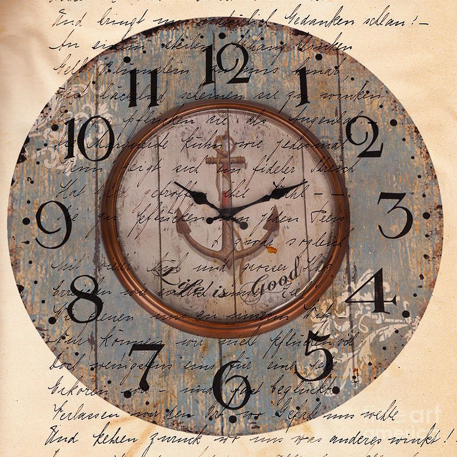 Antique Clock Anchor Vintage Wallpaper Mixed Media by Art World