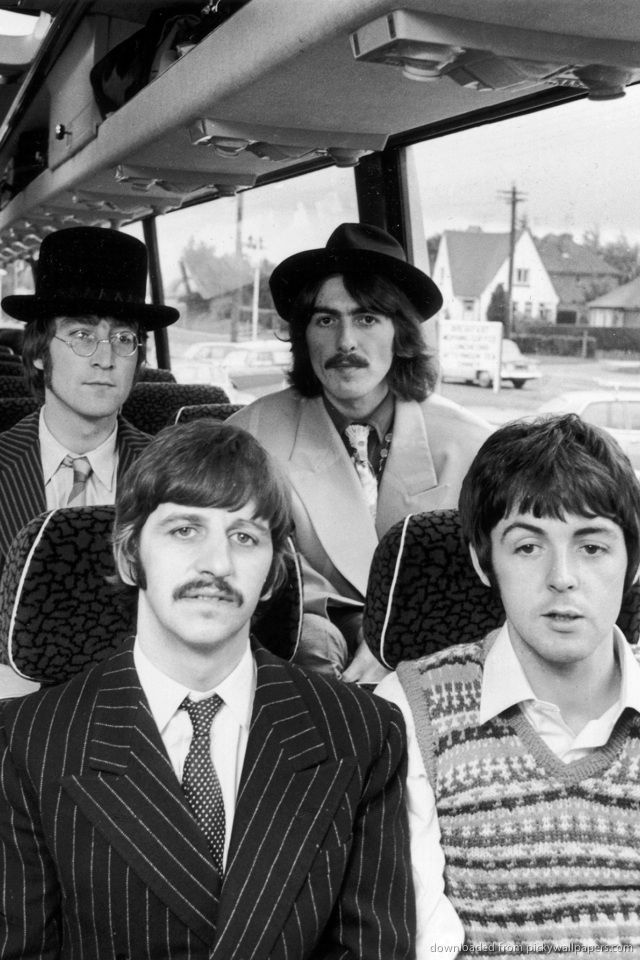 Download The Beatles In A Bus Wallpaper For iPhone 4