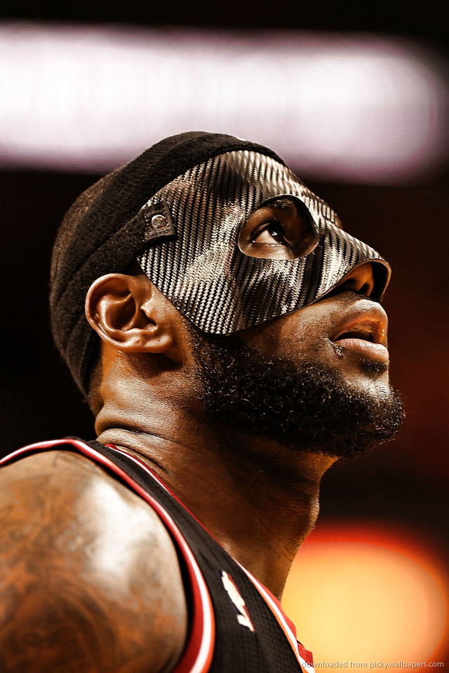 Download LeBron James In A Mask Looking Up Wallpaper For iPhone 4