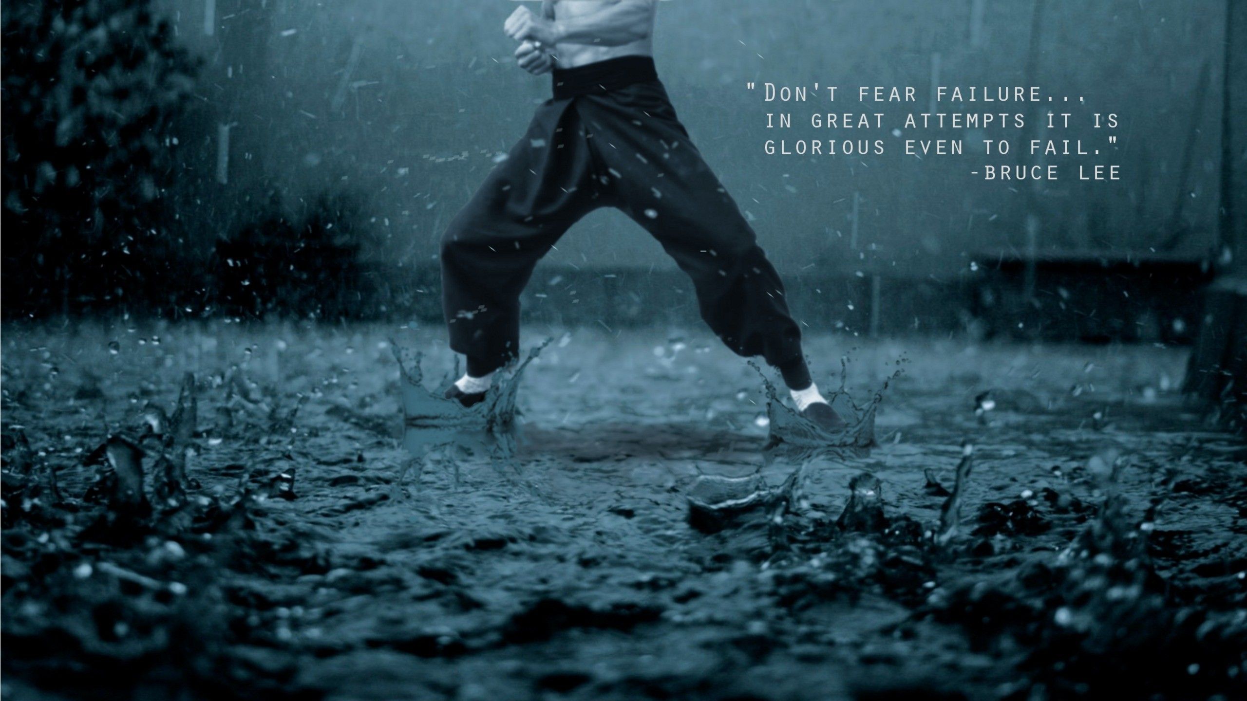 Bruce Lee, rain, quotes, martial arts, Photoshop, motivation