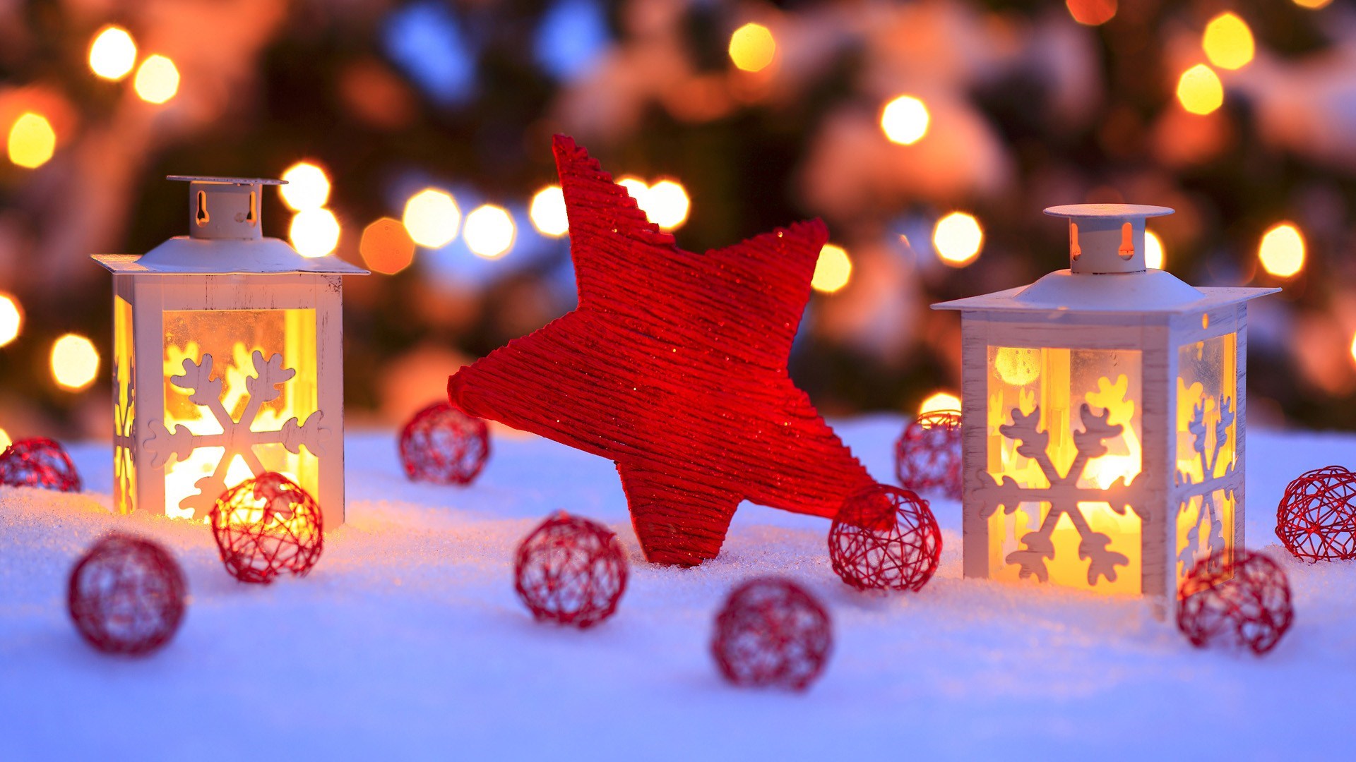 Winter, Snow, Lanterns, Christmas Candles - HD wallpapers