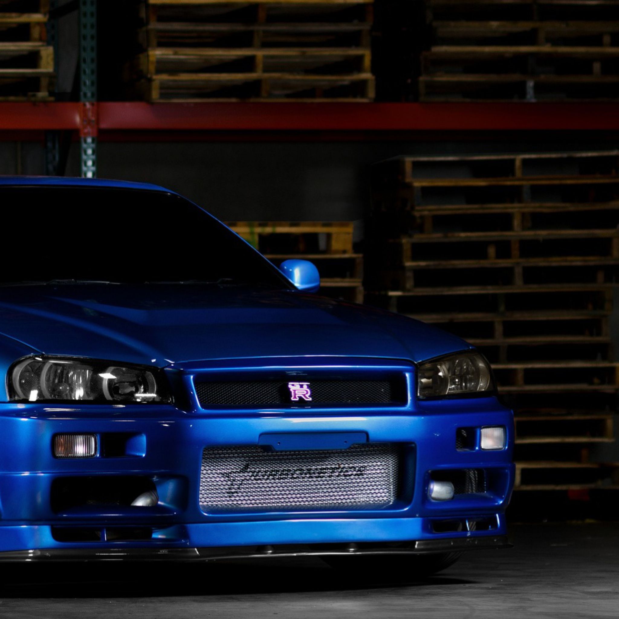 Download Wallpaper 2048x2048 Nissan Skyline Gtr R34 Blue Front