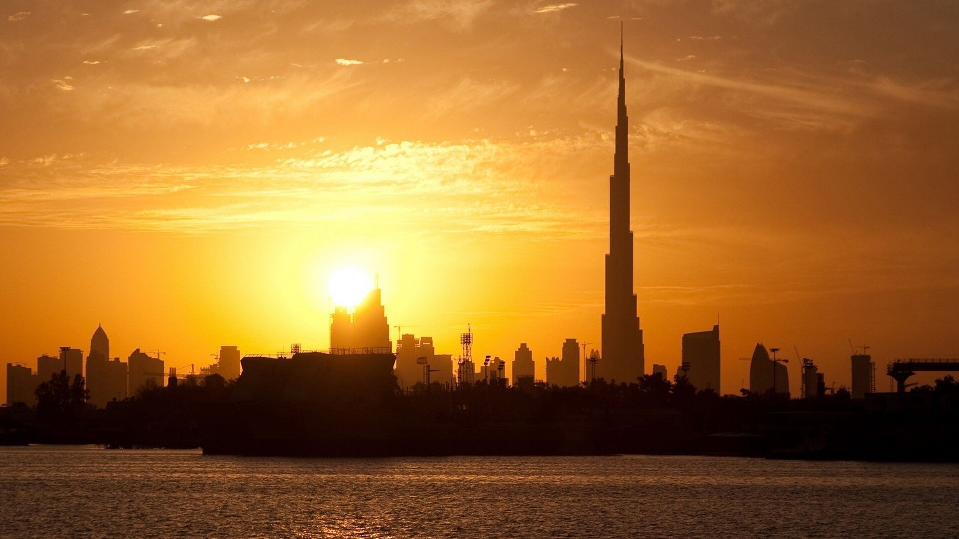 1920x1080 Dubai sunset skyline Wallpaper