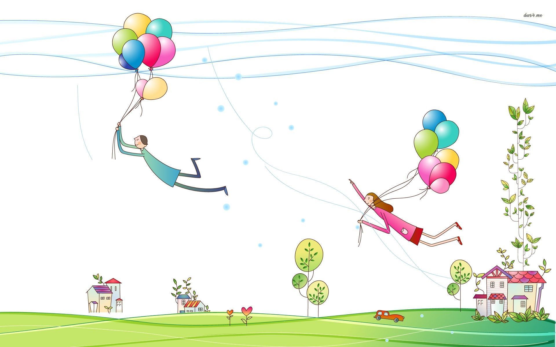 Couple flying away with balloons wallpaper - Artistic wallpapers ...