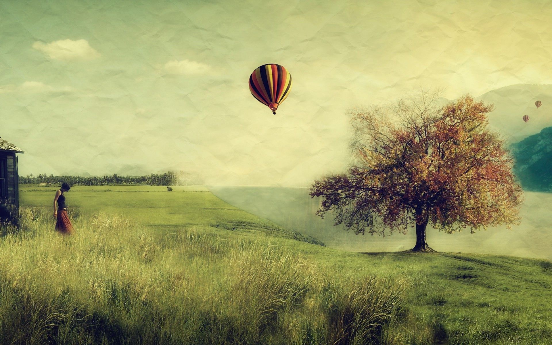 Hot air balloon over seashore wallpaper | Wallpaper Wide HD