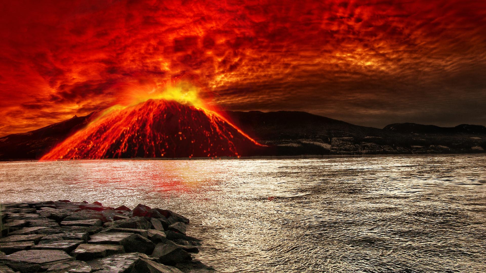 Amazing sky over volcanic eruption - - High Quality and other