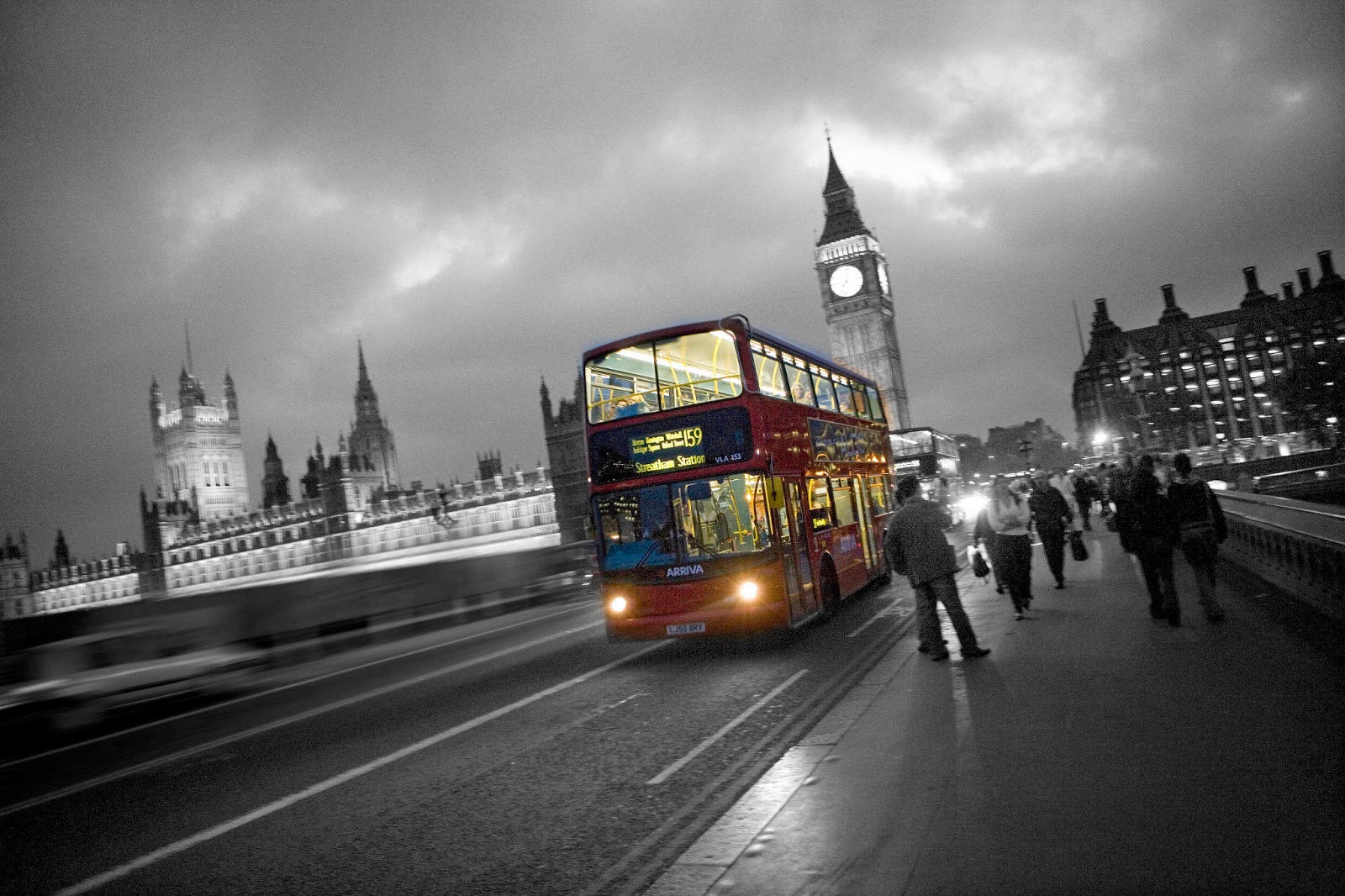 London Black And White And Red London Bus Black And White