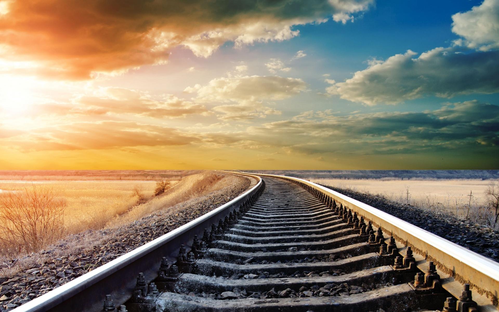 Train Tracks To The Setting Sun HD Wallpaper, get it now