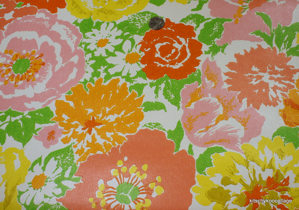 Wallpapers Tangerine Floral Www Etsy Com Listing S Vintage Retro