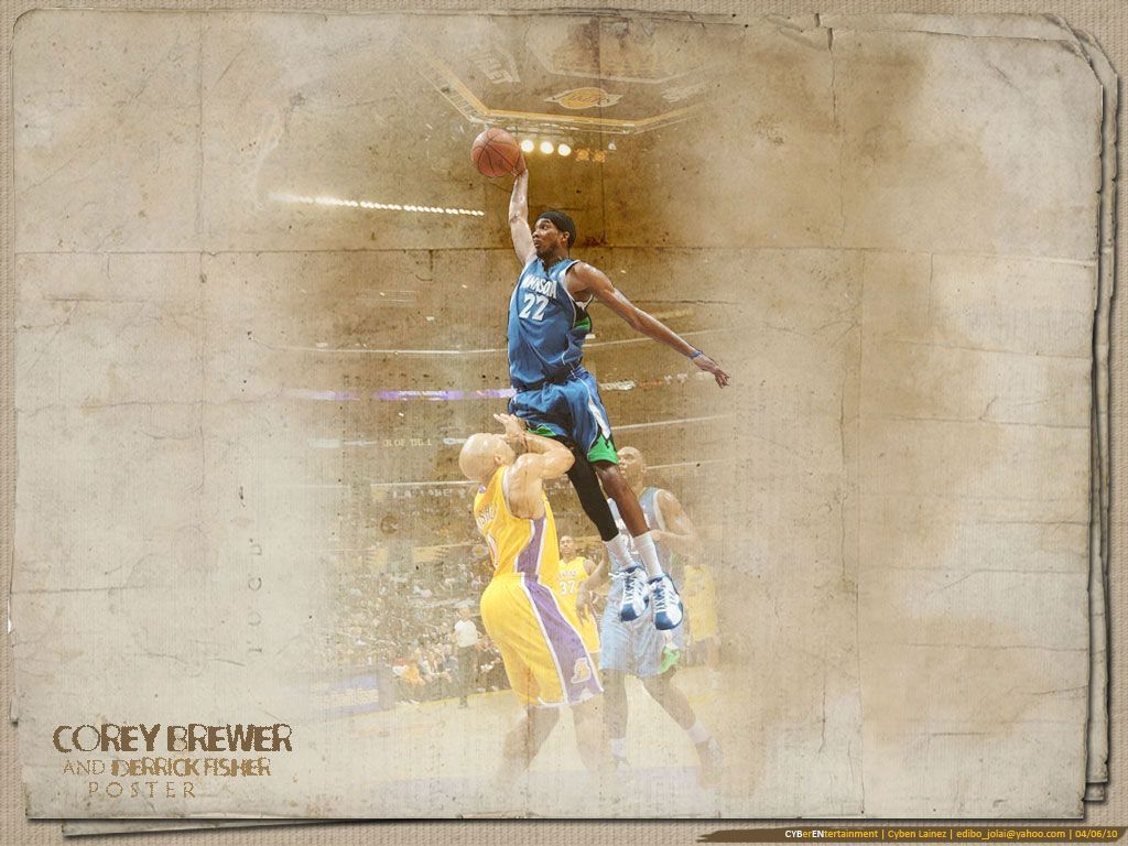 Corey Brewer Dunking Over Derrick Fisher Wallpaper | Basketball ...