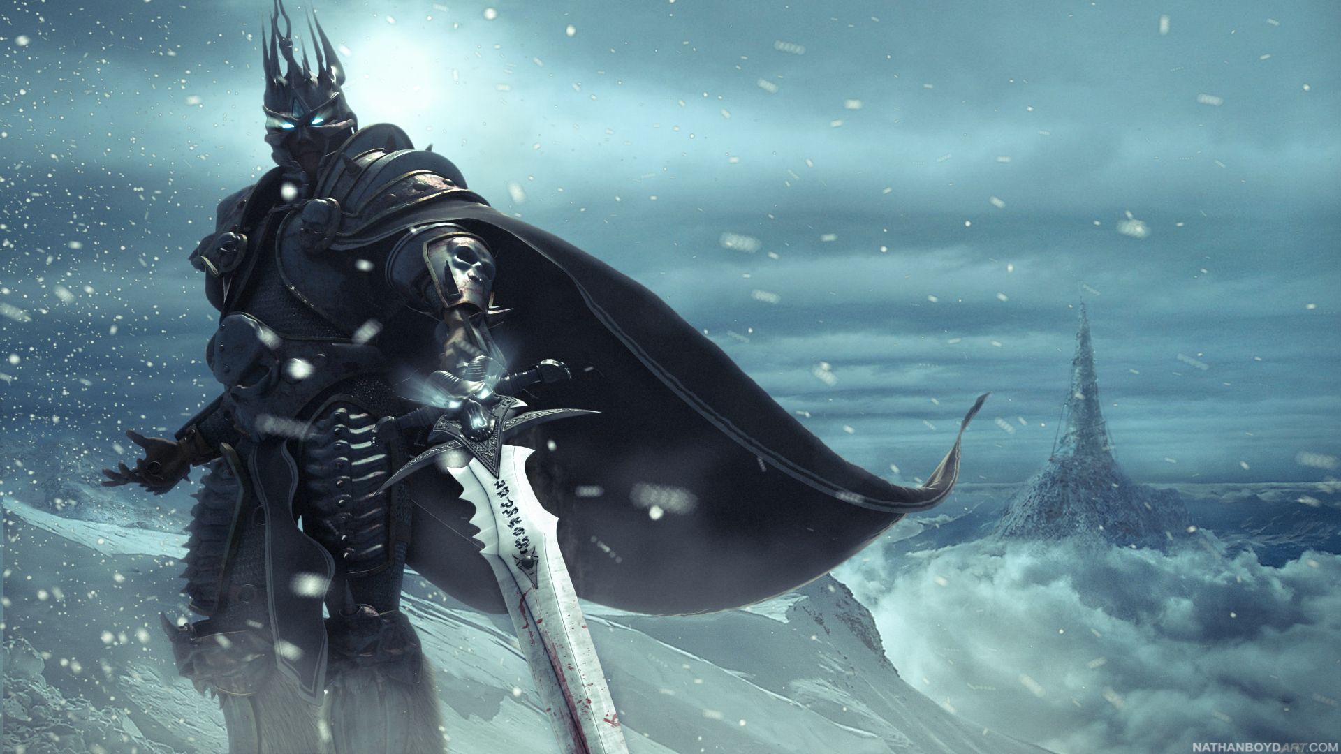 video games, snow, Lich King, armor, Arthas, artwork, swords ...