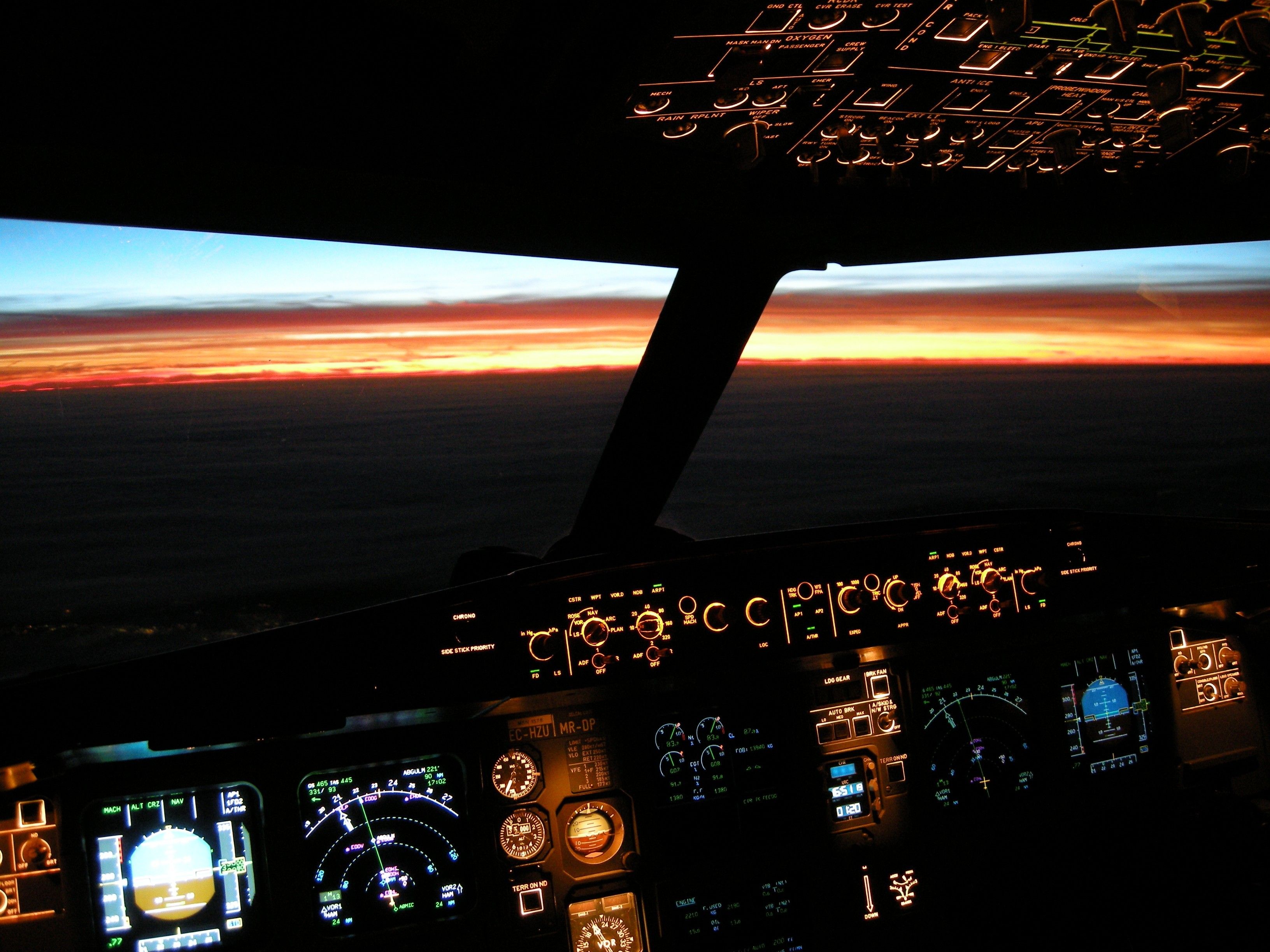 Airbus aircraft cockpit illuminated sunset wallpaper ...